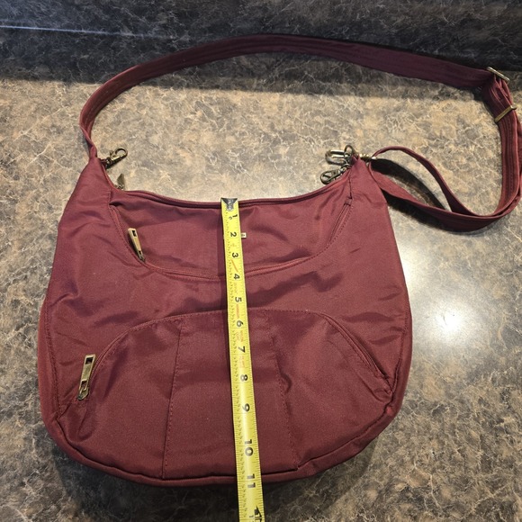 Travelon Anti-Theft Burgundy Round Hobo Bag  Purse - Picture 2 of 9